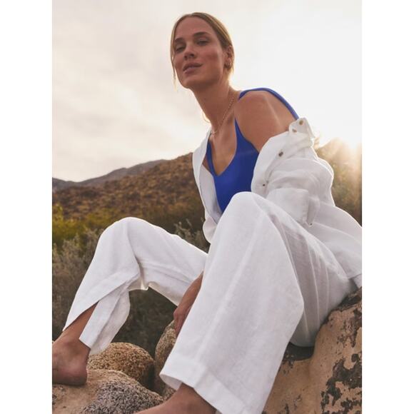 Athleta Retreat Linen Wide Leg Pant NWOT PLUS Sz. 22W Calla Lilly Ivory Beach - Picture 1 of 5